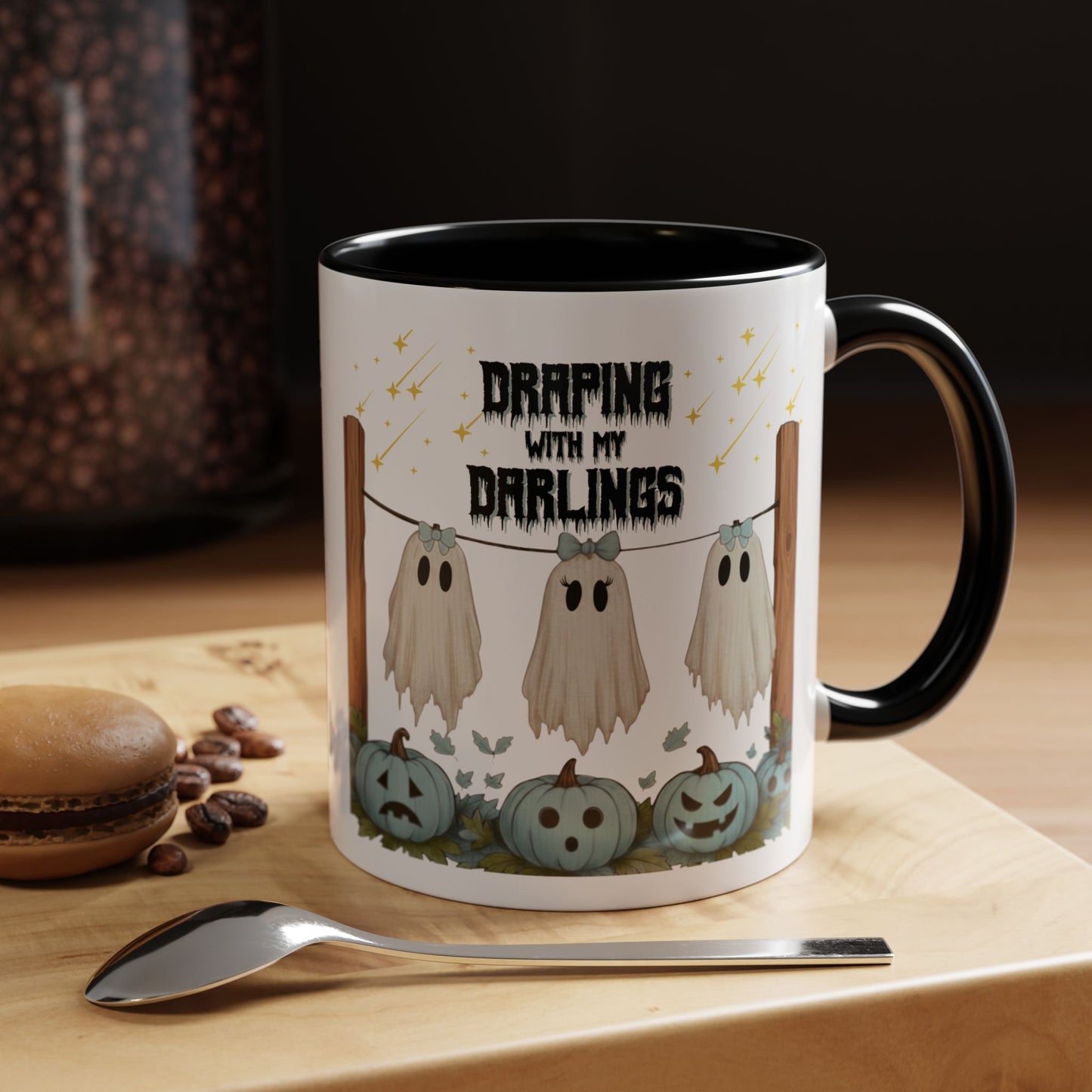 Draping With My Darlings Halloween Coffee Mug 11oz & 15oz Cute Ghost Spooky Fall Drinkware Gift