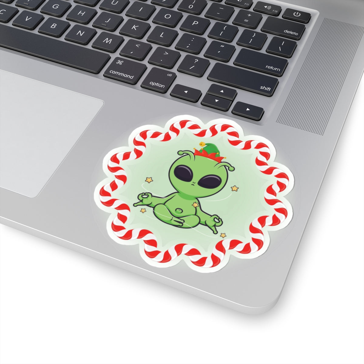Festive Alien Kiss-Cut Stickers | Cute Holiday Decor, Gift for Sci-Fi Fans, Christmas Accessories, Laptop Decals, Fun Party Favors