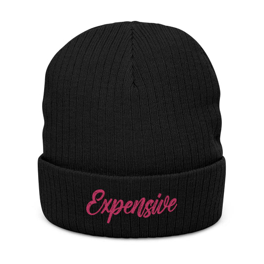 Stylish Ribbed Knit Beanie with 'EXPENSIVE' Embroidery, Cool Fashion Accessory, Gift for Him/Her, Winter Warmth, Trendy Beanie