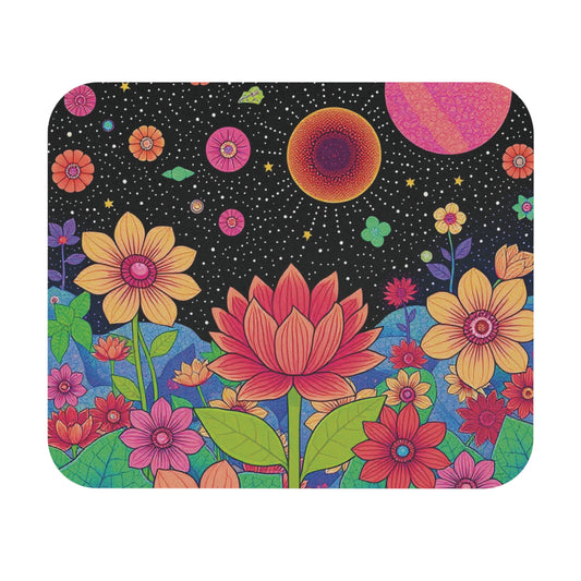 Colorful Floral Galaxy Mouse Pad, Vibrant Office Decor, Gift for Flower Lovers, Unique Desk Accessories, Astronomy Inspired Home