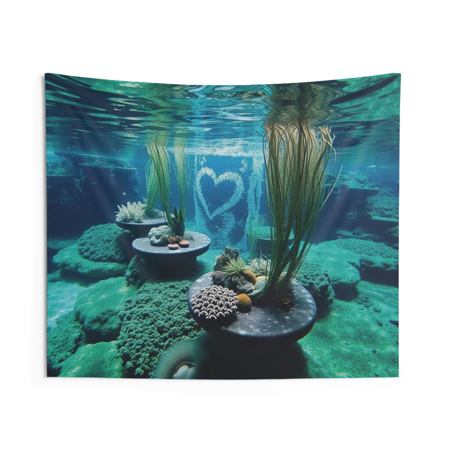 Underwater Love Heart Tapestry | Ocean Wall Art & Boho Coastal Home Decor