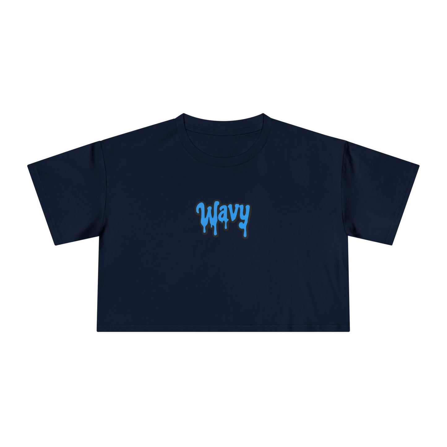 Wavy Graphic Crop Tee — Blue Drip Logo Women's Casual Top