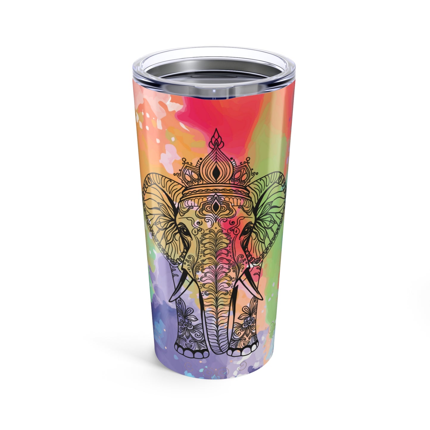 Colorful Elephant Tumbler 20oz — Boho Travel Cup, Vibrant Watercolor Drinkware, Stainless Steel Insulated Mug