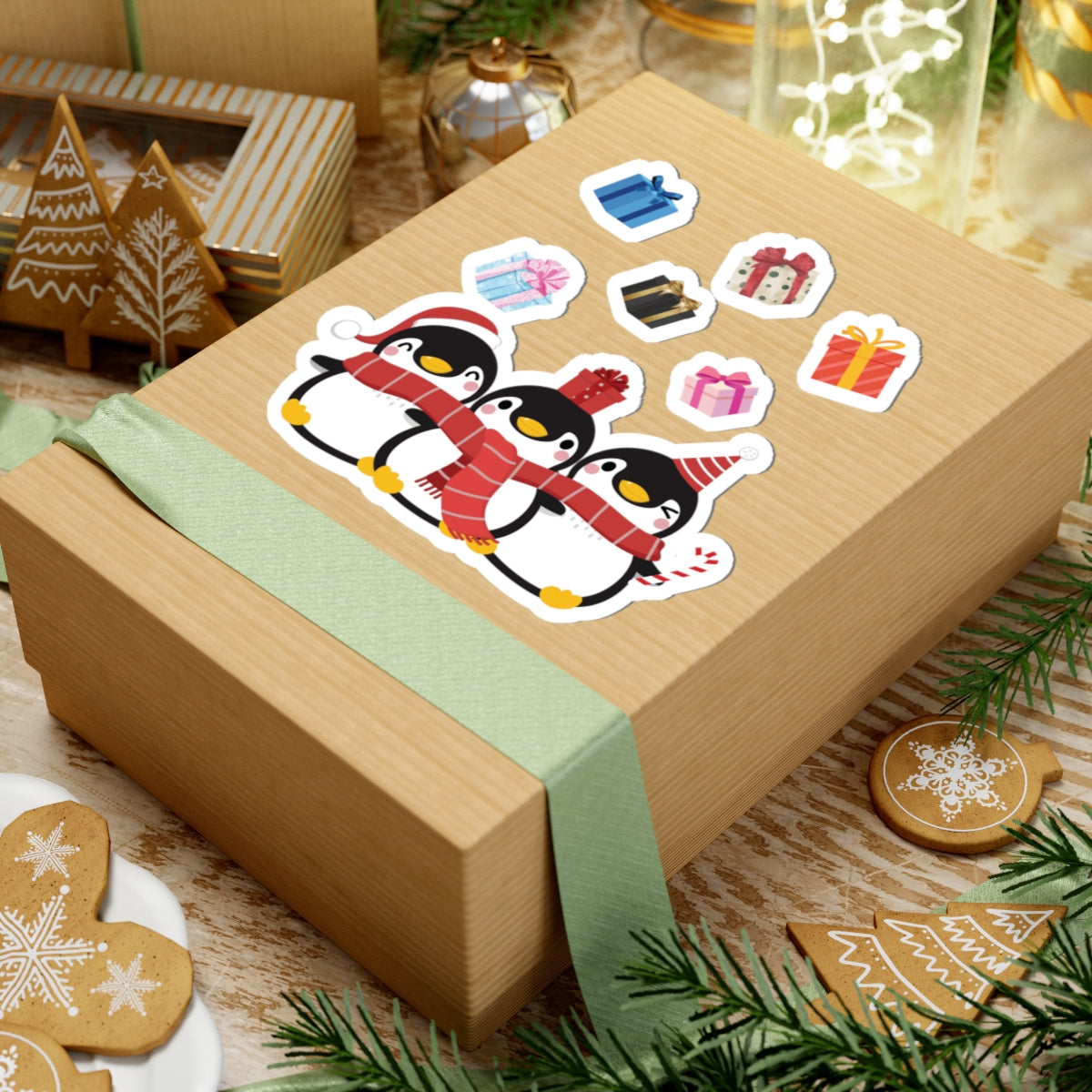 Festive Penguin Kiss-Cut Stickers | Cute Holiday Decor, Gift Wrapping, Scrapbooking, Kids' Party Supplies, Winter Cheer