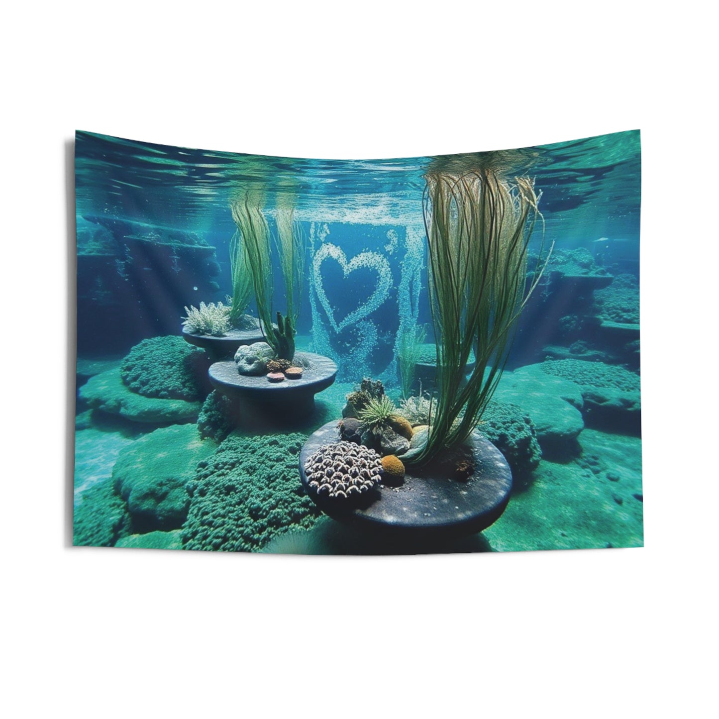 Underwater Love Heart Tapestry | Ocean Wall Art & Boho Coastal Home Decor