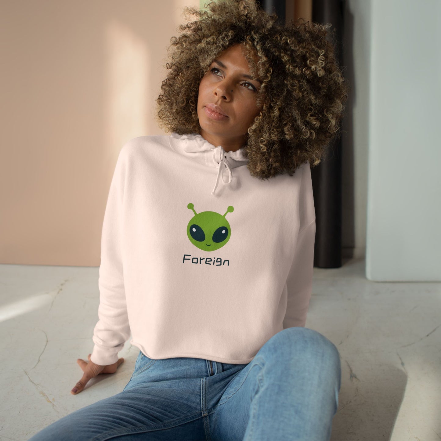 Alien Art Crop Hoodie — Retro Foreign Alien Graphic