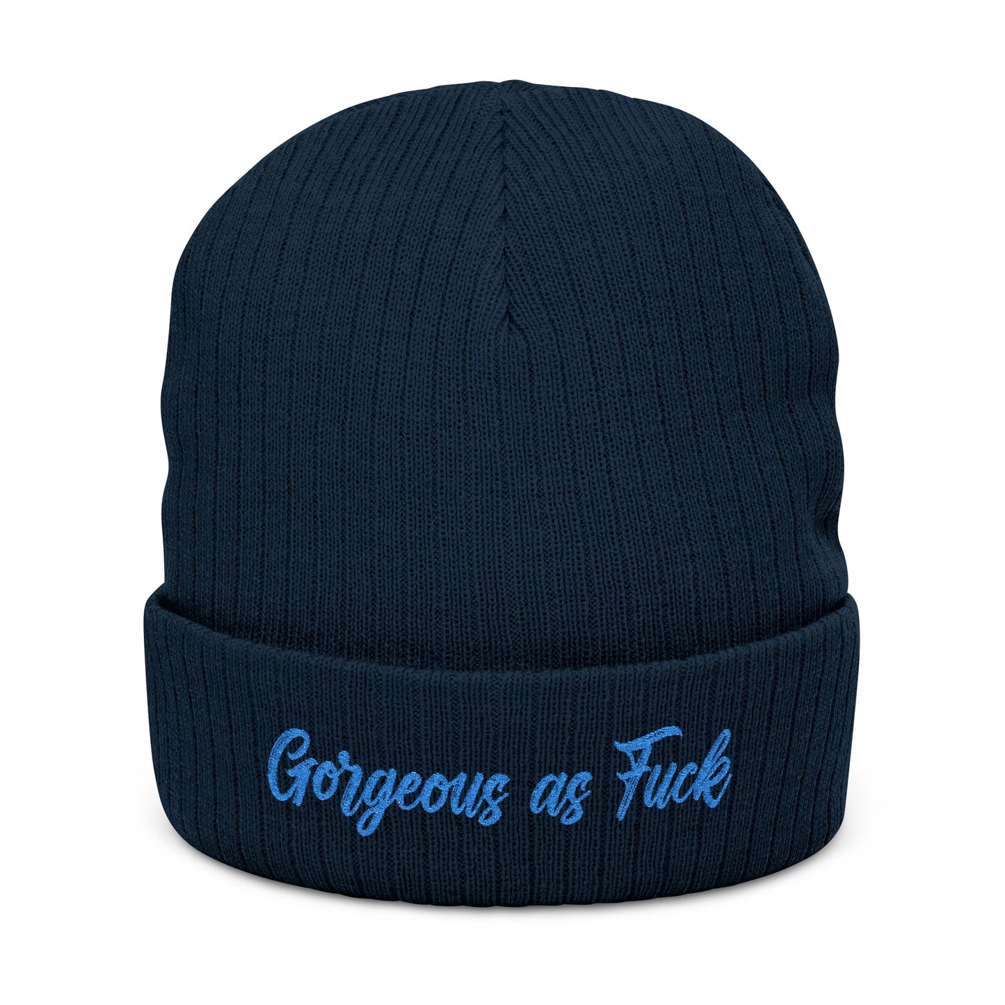 Embroidered 'Gorgeous as F***' Ribbed Beanie — Bold Statement Knit Hat