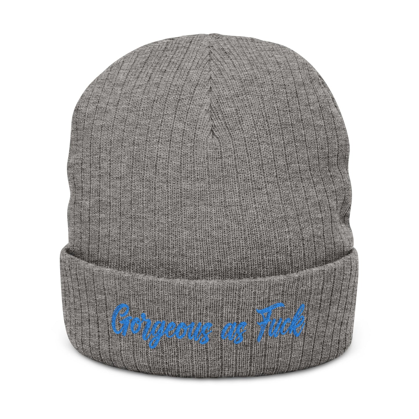 Embroidered 'Gorgeous as F***' Ribbed Beanie — Bold Statement Knit Hat