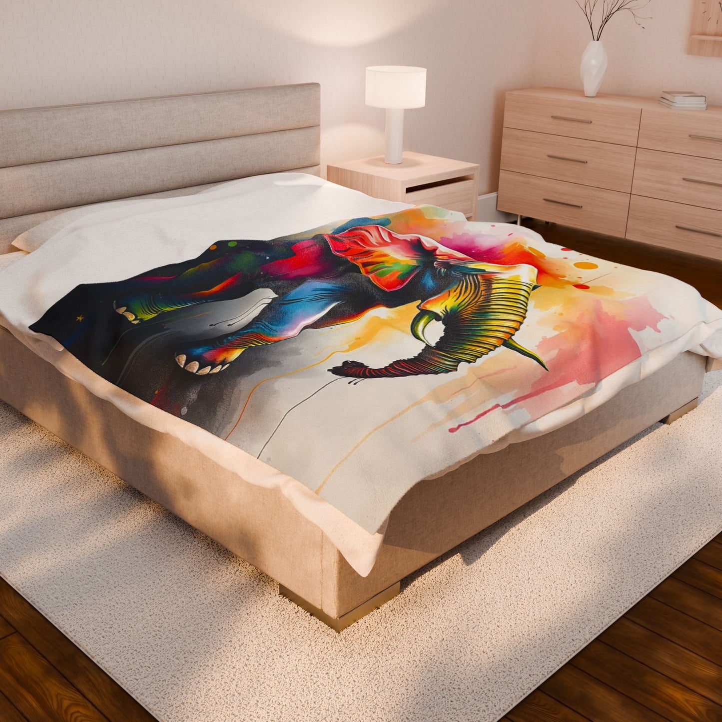 Colorful Elephant Safari Velveteen Plush Blanket — Soft Throw for Kids, Nursery, Animal Lovers & Whimsical Home Décor