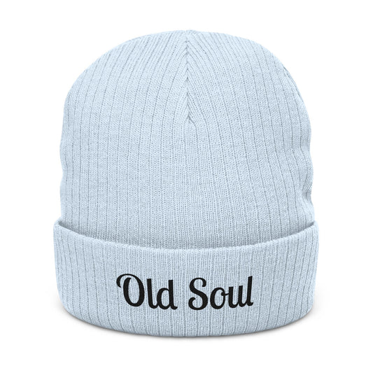 Old Soul Embroidered Ribbed Beanie – Cozy Winter Hat, Trendy Knit Accessory, Gift for Him or Her