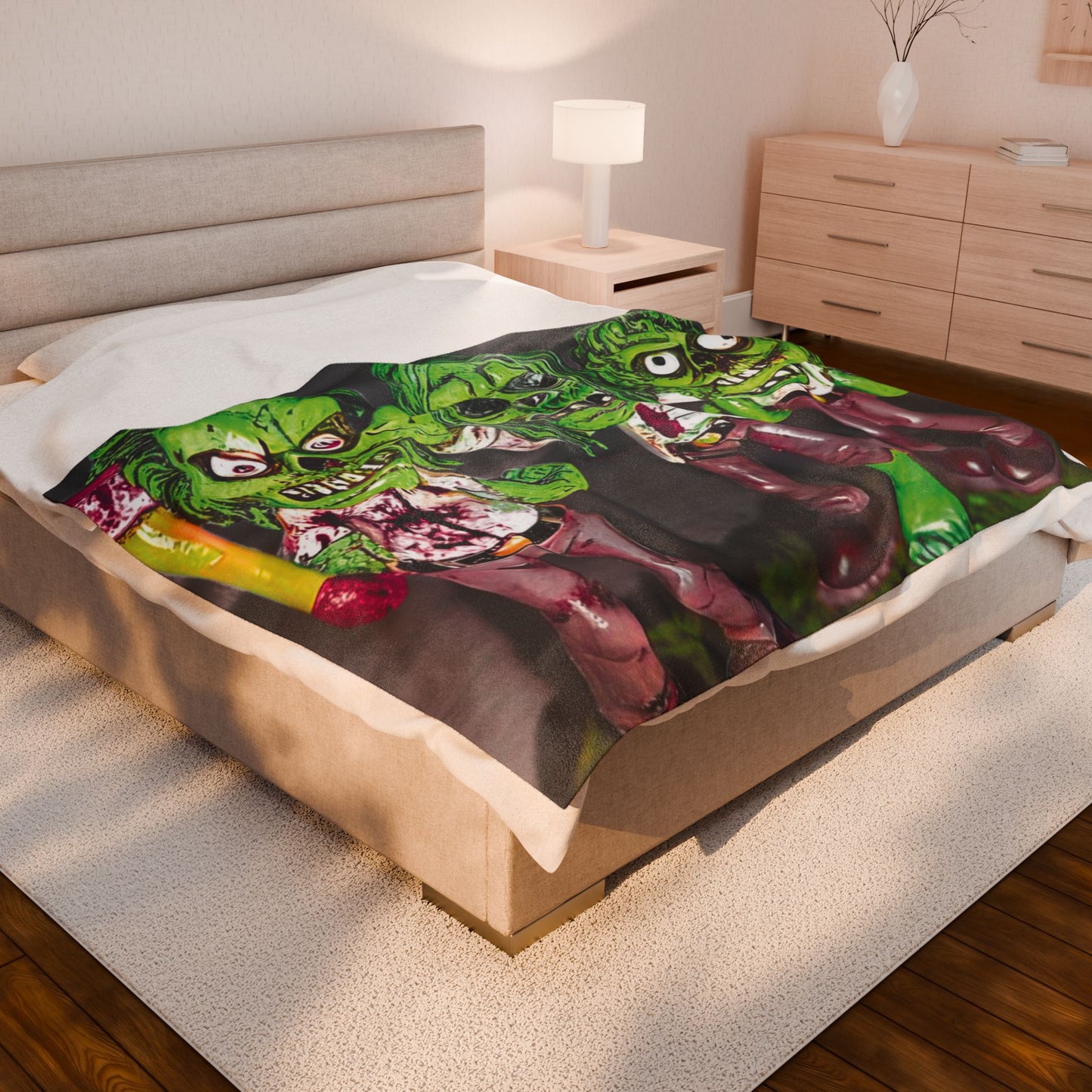 Hear No Evil See No Evil Speak No Evil Zombie Toy Plush Blanket – Cute Creepy Green Dolls Throw for Halloween & Horror Fans