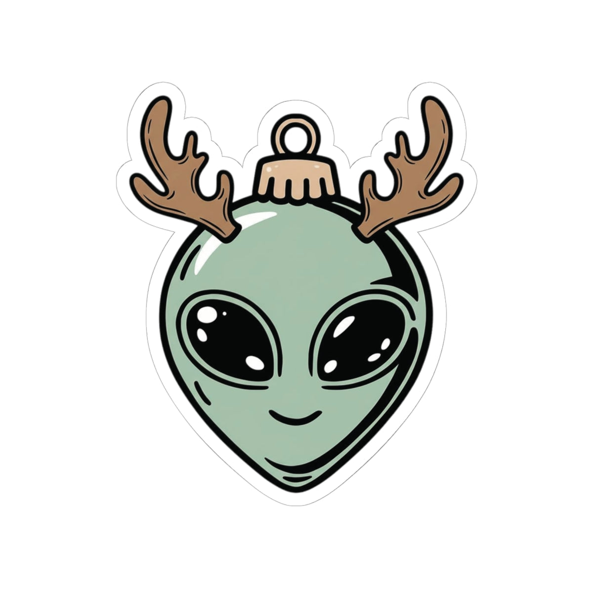 Alien Christmas Ornament Kiss-Cut Stickers, Holiday Decor, Fun Gift Idea, Cute Stickers for Laptops, Unique Christmas Gifts, Festive Decor