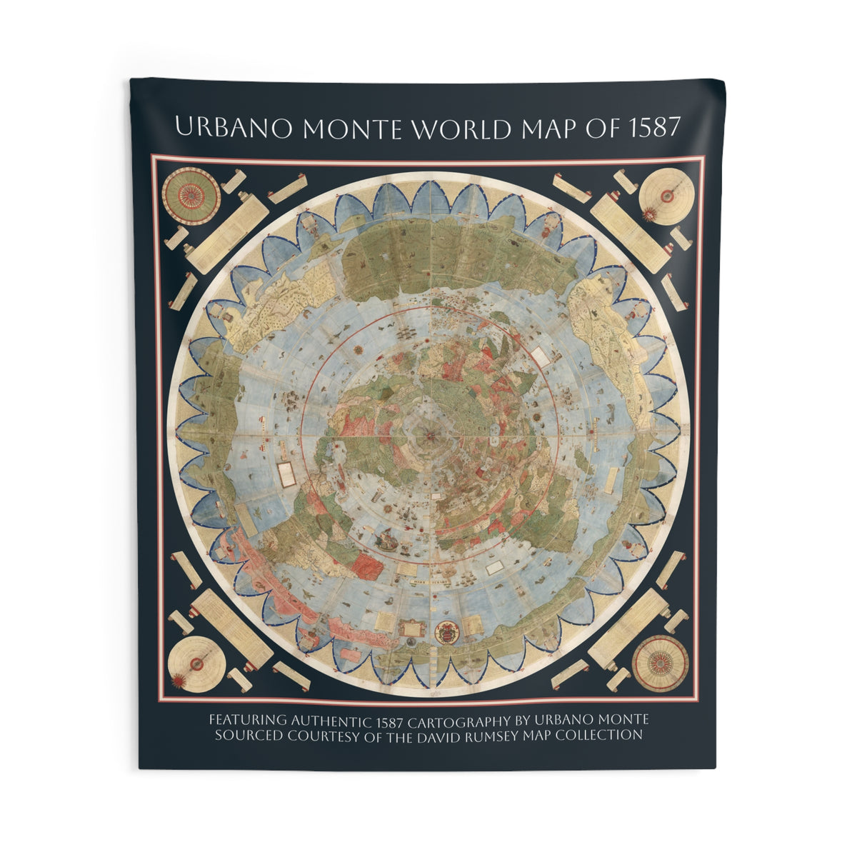 Tapestry — Urbano Monte World Map of 1587 Vintage Wall Art