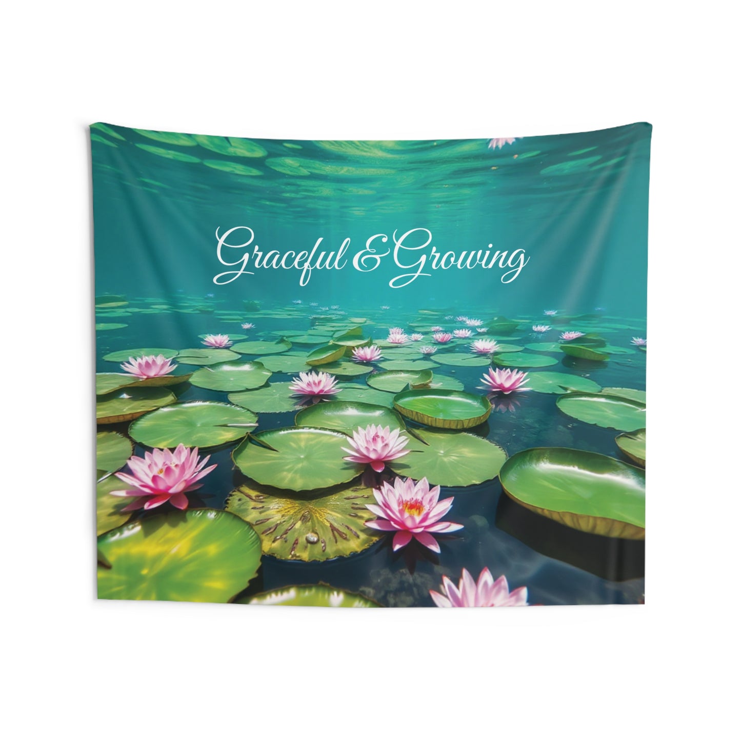Graceful & Growing Water Lily Tapestry | Zen Boho Wall Art for Yoga & Relaxing Spaces
