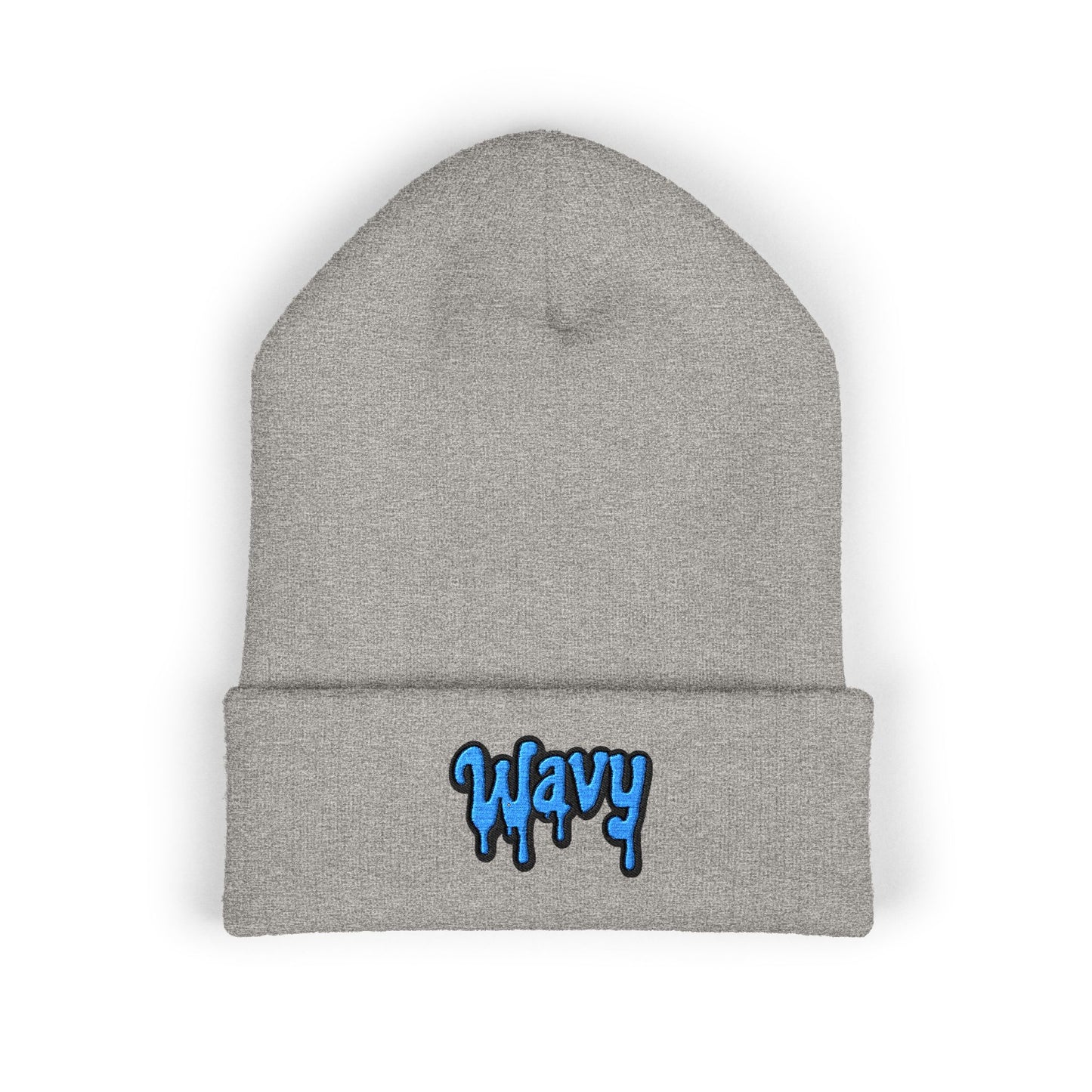 Wavy Embroidered Cuffed Beanie — Streetwear Knit Hat