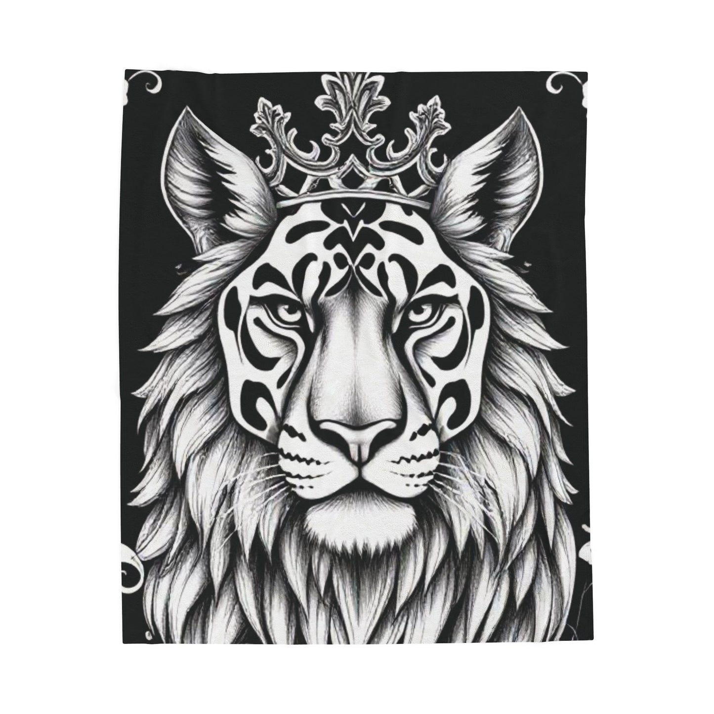 Crowned Tiger Velveteen Plush Blanket – Soft Monochrome Throw with Regal Big Cat Design for Bold & Stylish Home Décor