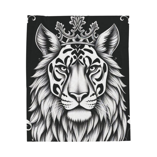 Crowned Tiger Velveteen Plush Blanket – Soft Monochrome Throw with Regal Big Cat Design for Bold & Stylish Home Décor