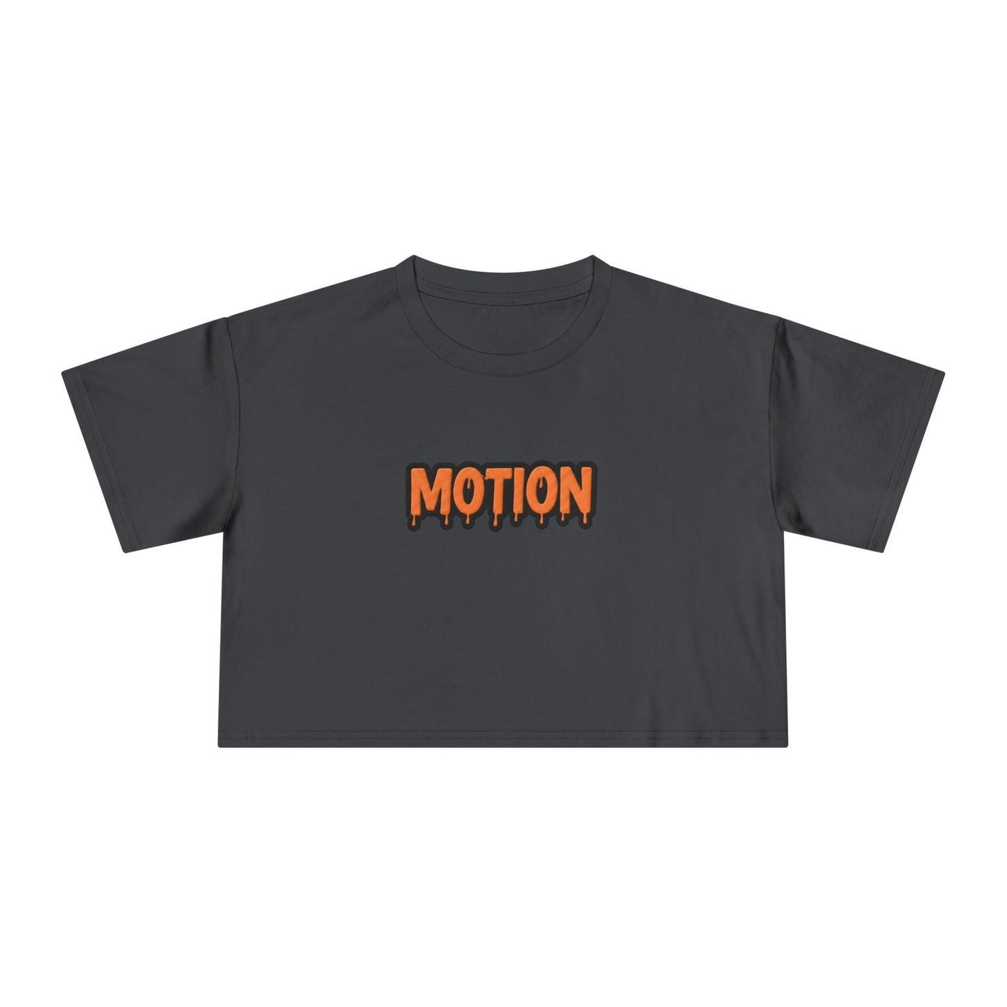 Motion Graphic Crop Tee — Retro Orange Drip Logo Women's Shirt