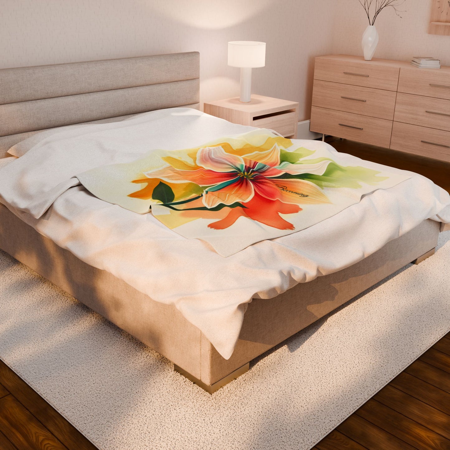 Floral “Becoming” Velveteen Plush Blanket — Soft Throw for Self-Care, Growth, Mindfulness & Inspirational Home Décor