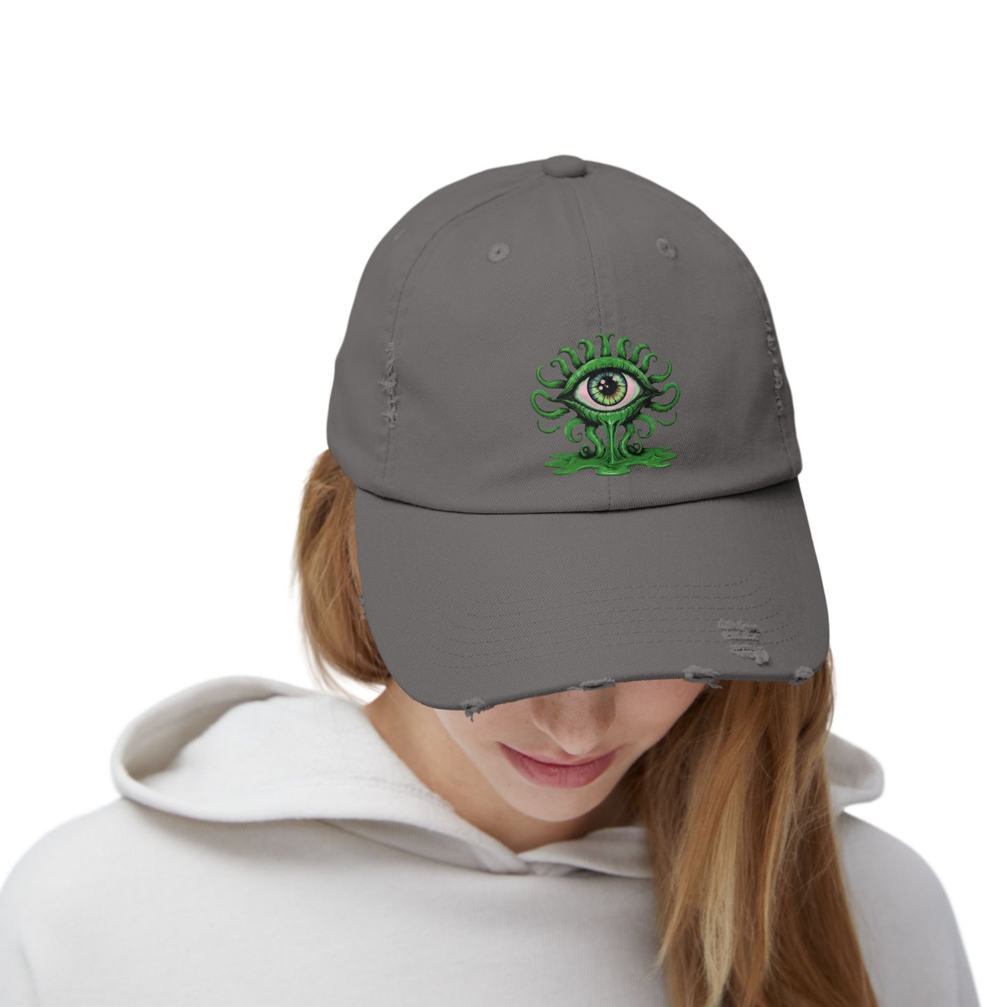 Woke AF Third Eye Open Distressed Dad Hat – Psychedelic Graphic Print Vintage Style Cap