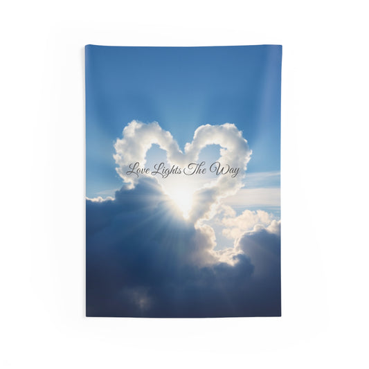Love Lights The Way Tapestry | Cloud Heart Wall Art & Romantic Bedroom Decor