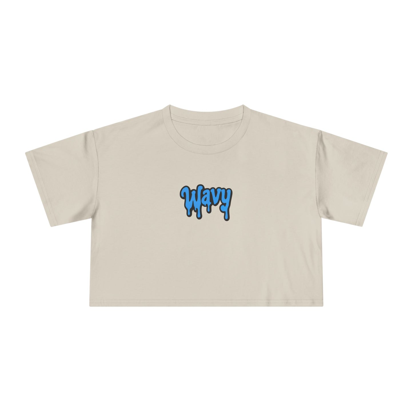 Wavy Graphic Crop Tee — Blue Drip Logo Women's Casual Top