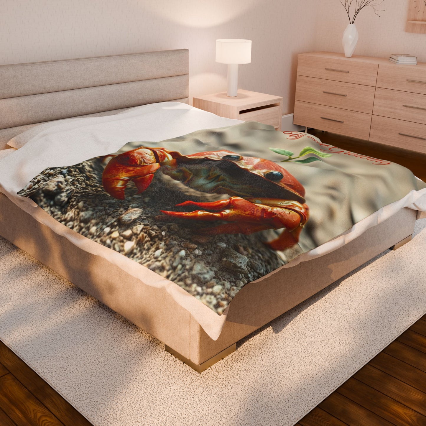 Soft Velveteen Crab Plush Blanket — “Crabby But Growing” Throw for Kids, Ocean Lovers & Whimsical Coastal Décor