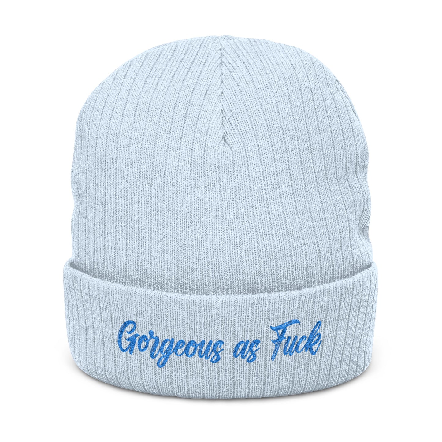 Embroidered 'Gorgeous as F***' Ribbed Beanie — Bold Statement Knit Hat