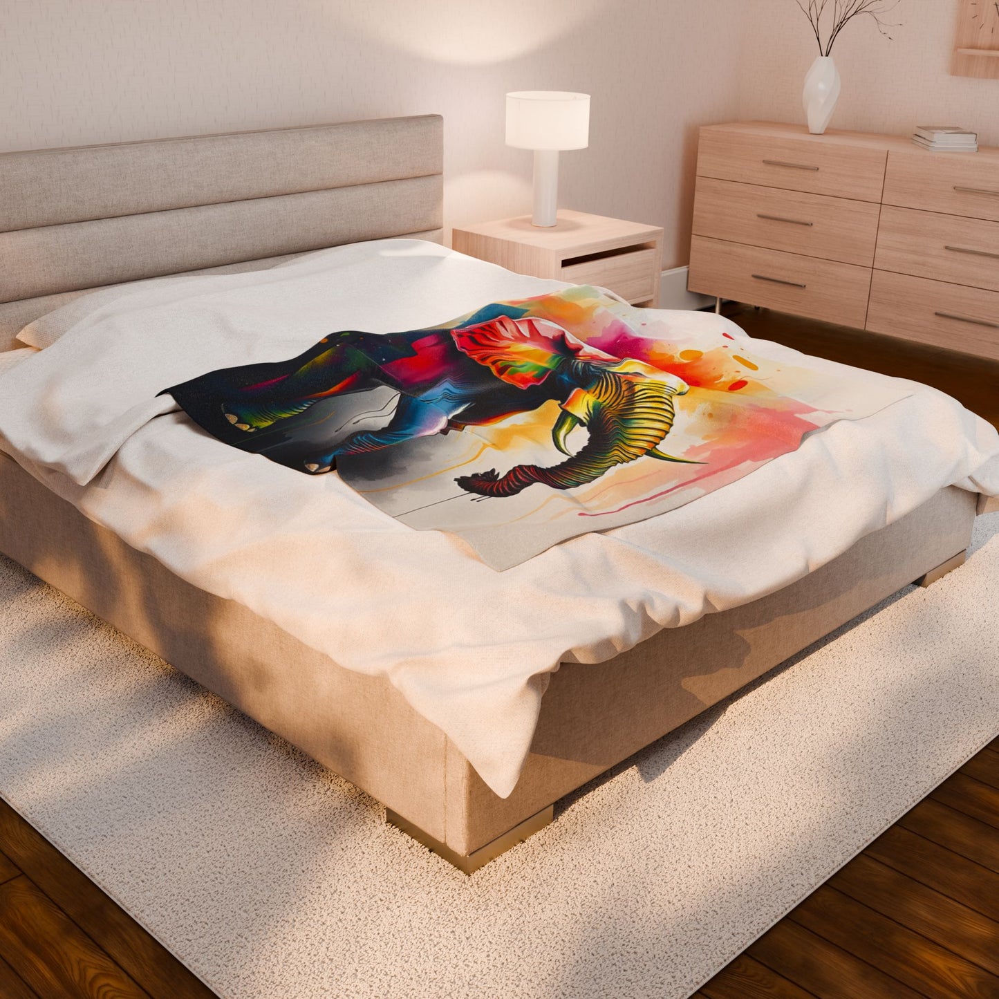 Colorful Elephant Safari Velveteen Plush Blanket — Soft Throw for Kids, Nursery, Animal Lovers & Whimsical Home Décor