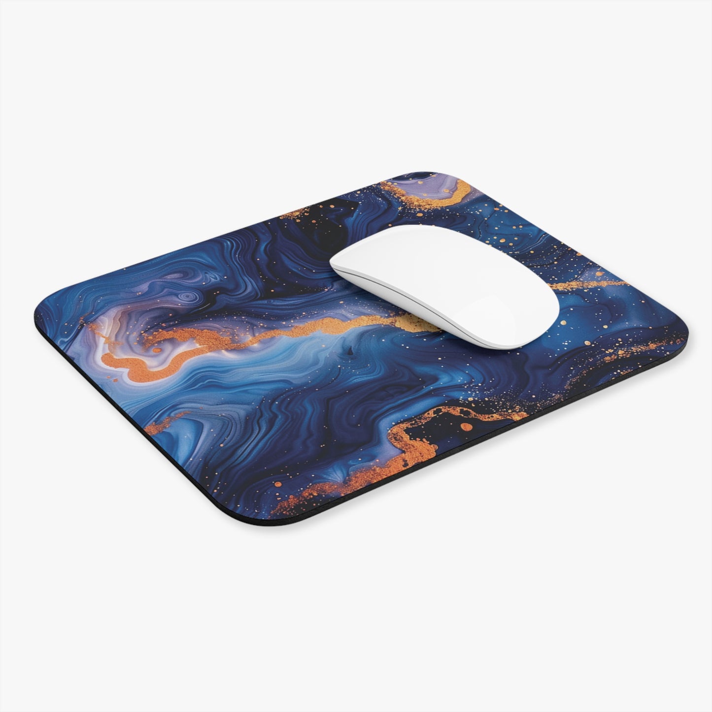 Blue & Gold Paint Swirl Mouse Pad | Artistic Rectangle Desk Accessory for Office & Gaming