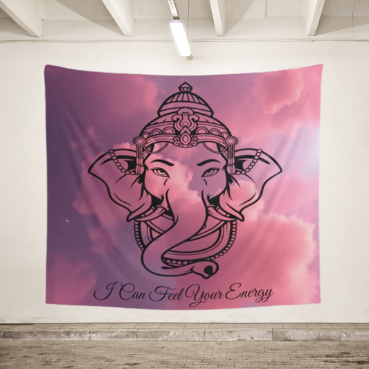I Can Feel Your Energy Elephant Tapestry | Serene Boho Wall Art & Mindfulness Decor