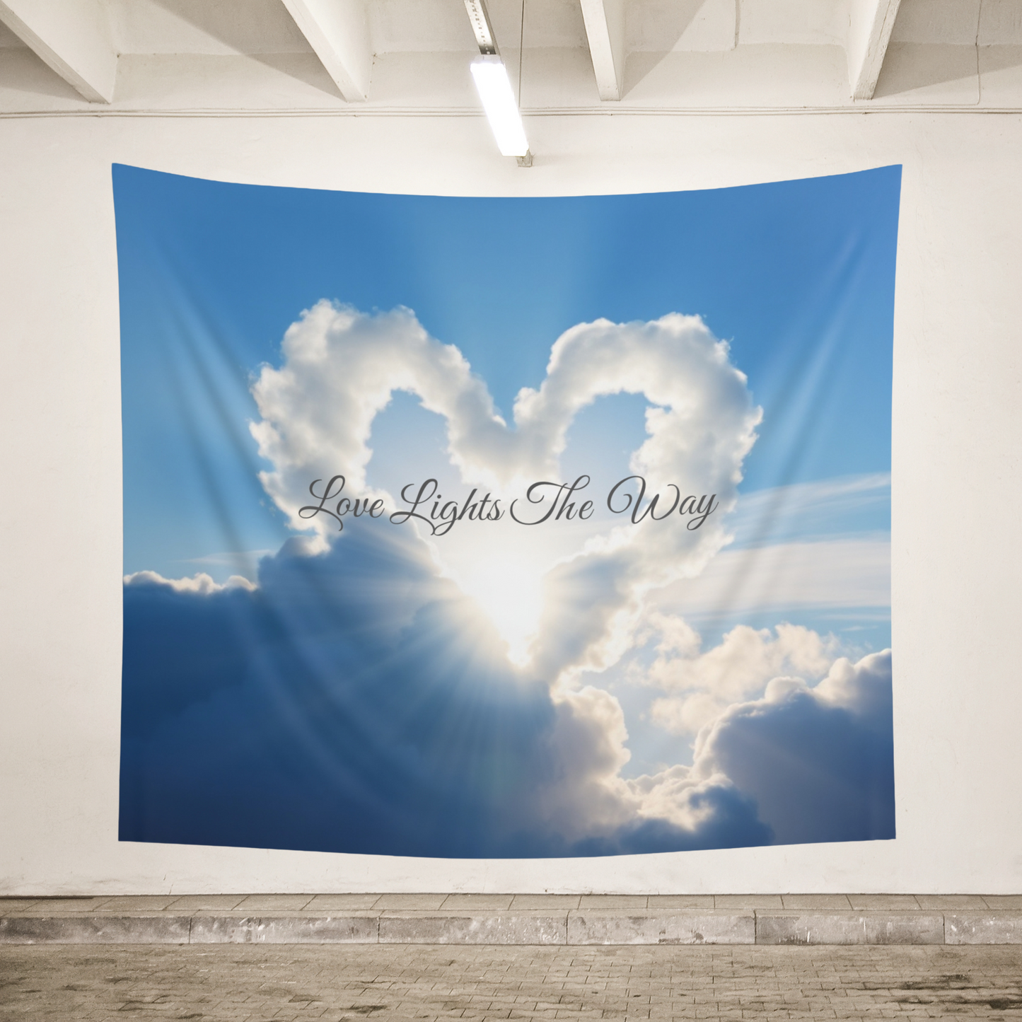 Love Lights The Way Tapestry | Cloud Heart Wall Art & Romantic Bedroom Decor