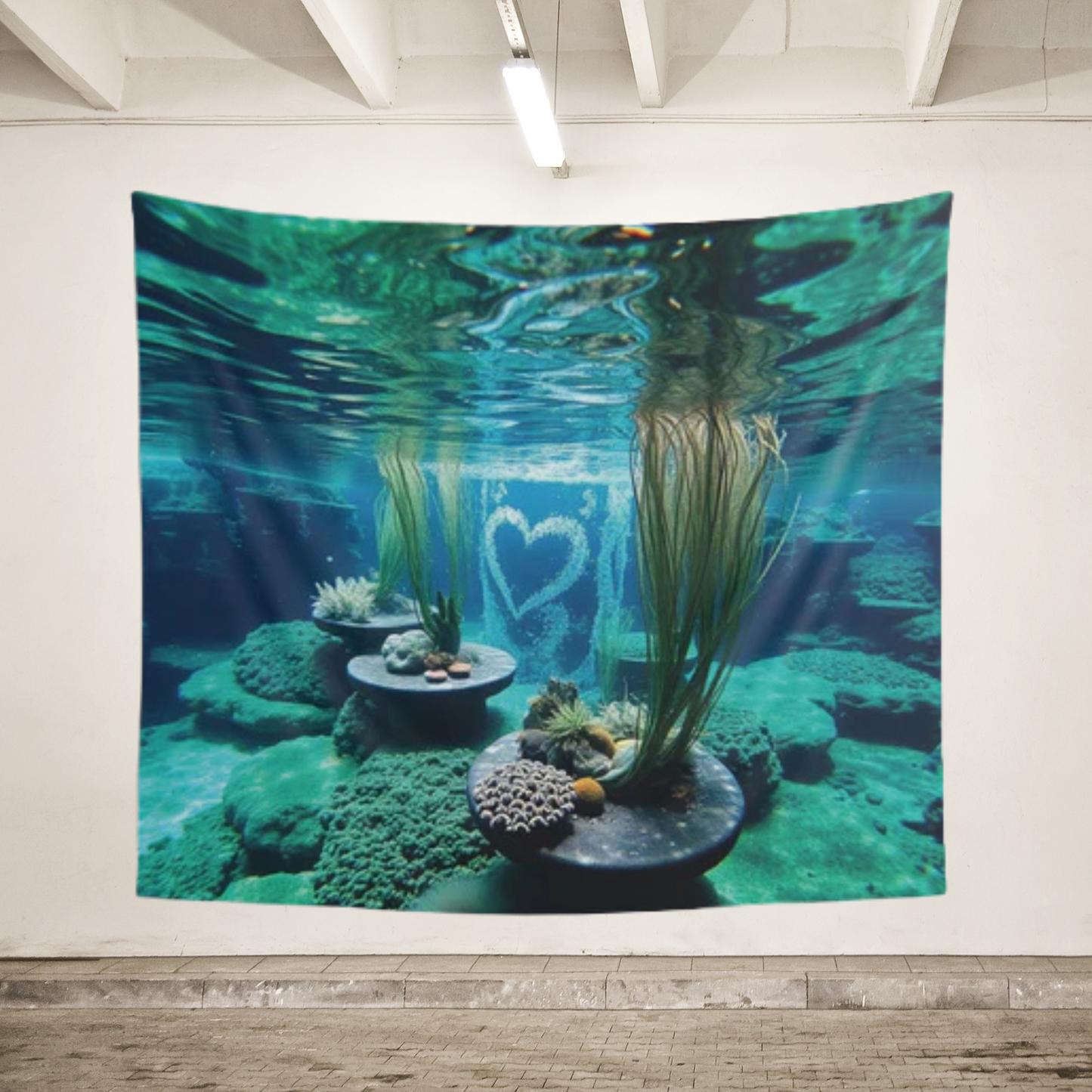 Underwater Love Heart Tapestry | Ocean Wall Art & Boho Coastal Home Decor