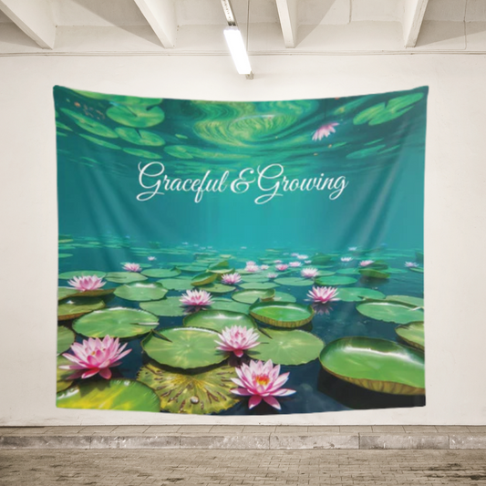 Graceful & Growing Water Lily Tapestry | Zen Boho Wall Art for Yoga & Relaxing Spaces