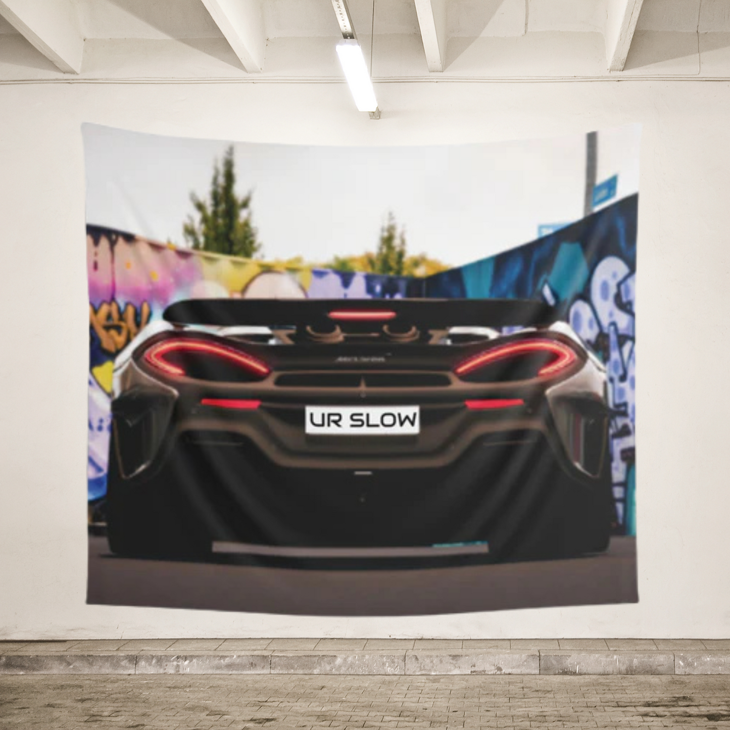 “UR SLOW” Car Wall Tapestry | Mindful Automotive Art for Modern Rooms & Car Lovers