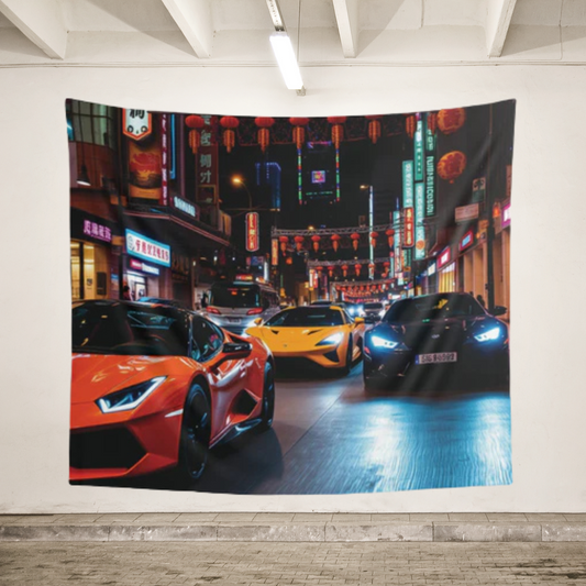 Lamborghini Nightlife Tapestry | Luxury Car Wall Decor & Modern Room Aesthetic