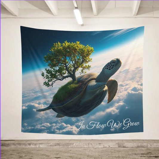 In Flow We Grow Turtle Tapestry | Zen-Inspired Wall Art for Yoga & Meditation Spaces