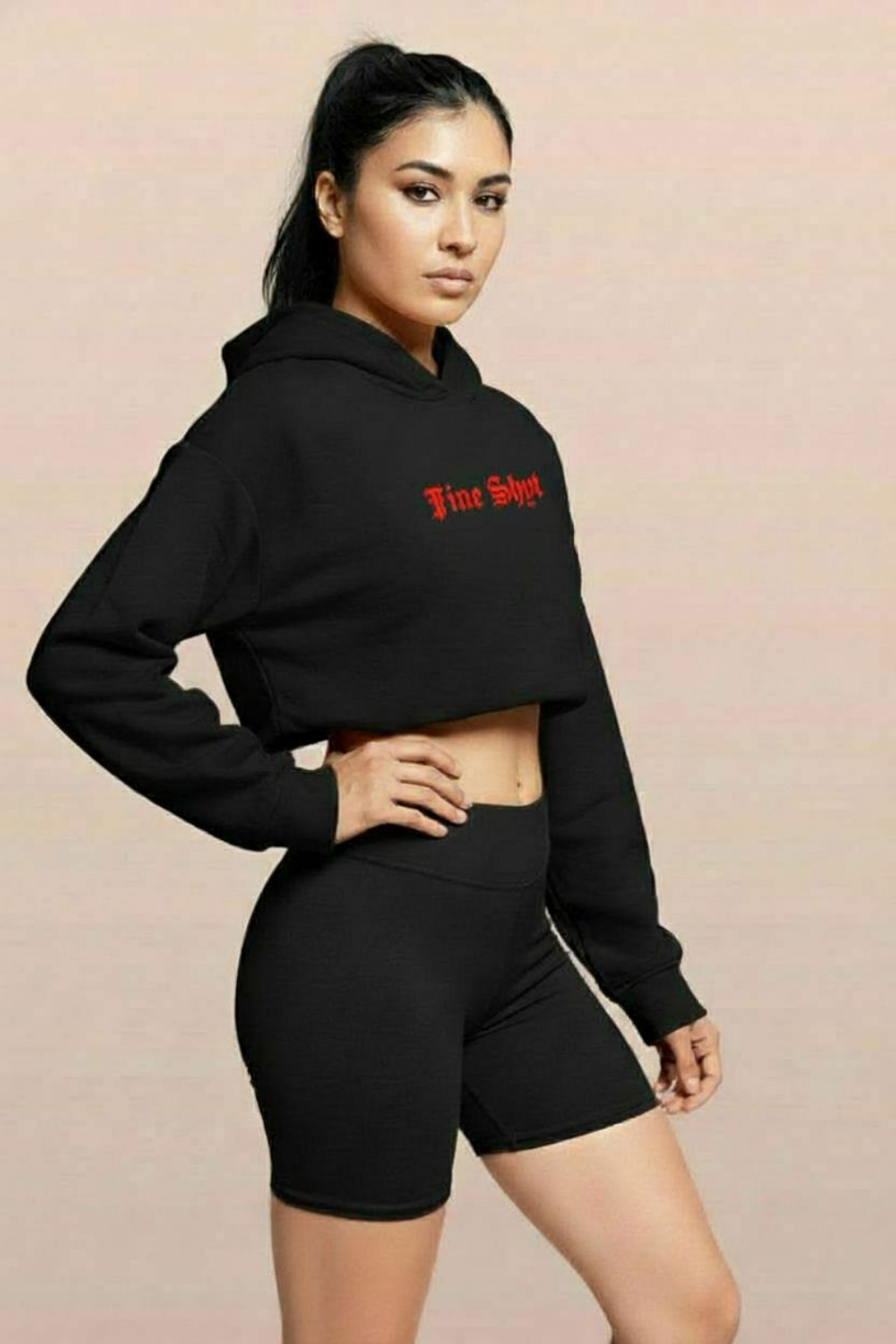 Fine Shyt Cropped Raw Hem Hoodie - Graphic Streetwear Pullover for Women