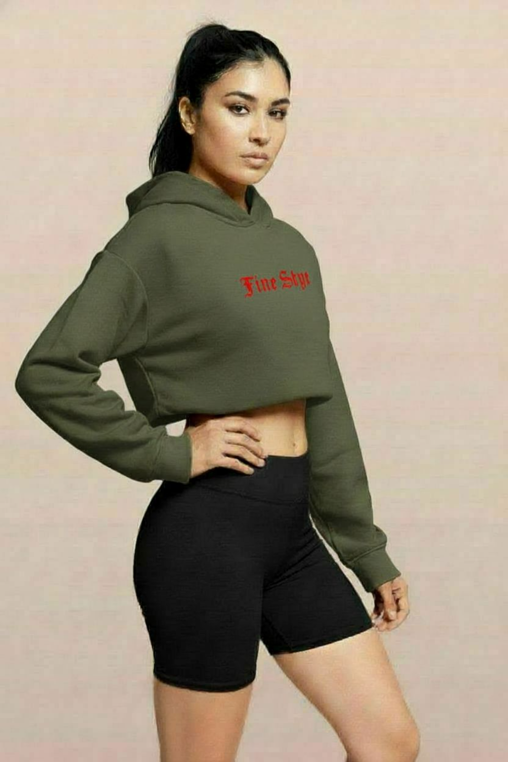 Fine Shyt Cropped Raw Hem Hoodie - Graphic Streetwear Pullover for Women