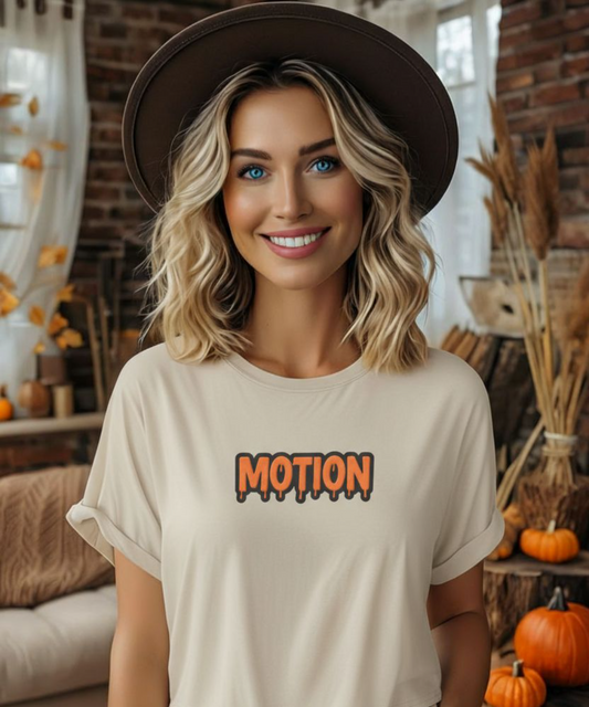 Motion Graphic Crop Tee — Retro Orange Drip Logo Women's Shirt