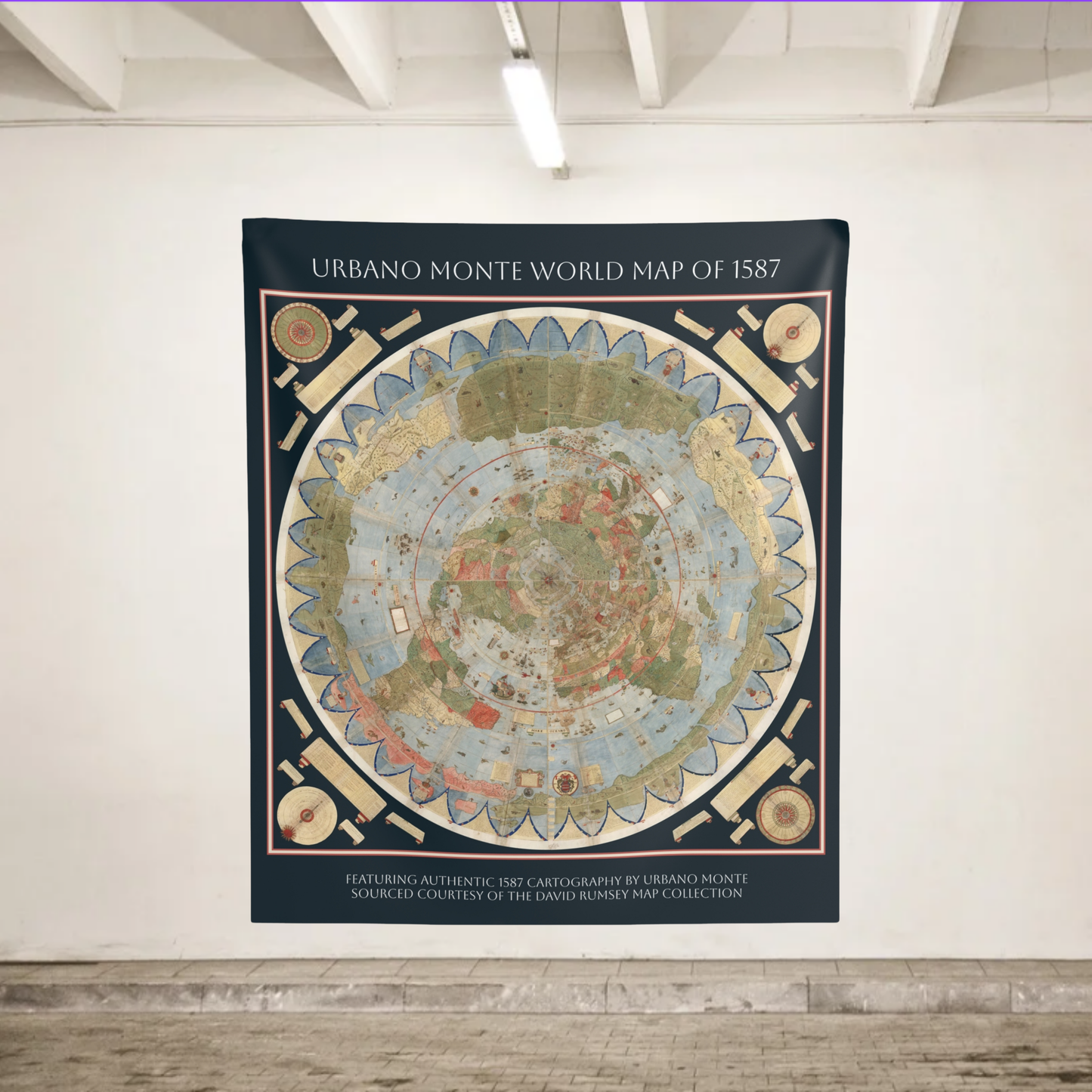 Tapestry — Urbano Monte World Map of 1587 Vintage Wall Art