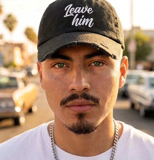 Leave Him Distressed Cap — Bold Script Baseball Hat for Empowerment & New Beginnings