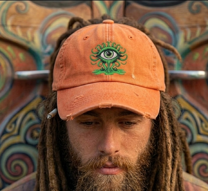 Woke AF Third Eye Open Distressed Dad Hat – Psychedelic Graphic Print Vintage Style Cap
