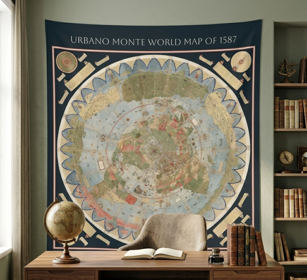 Tapestry — Urbano Monte World Map of 1587 Vintage Wall Art