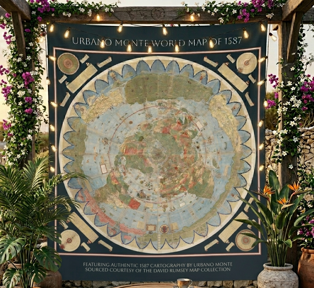 Tapestry — Urbano Monte World Map of 1587 Vintage Wall Art