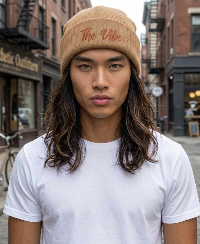 Beanie - 'The Vibe' Embroidered Ribbed Knit Beanie