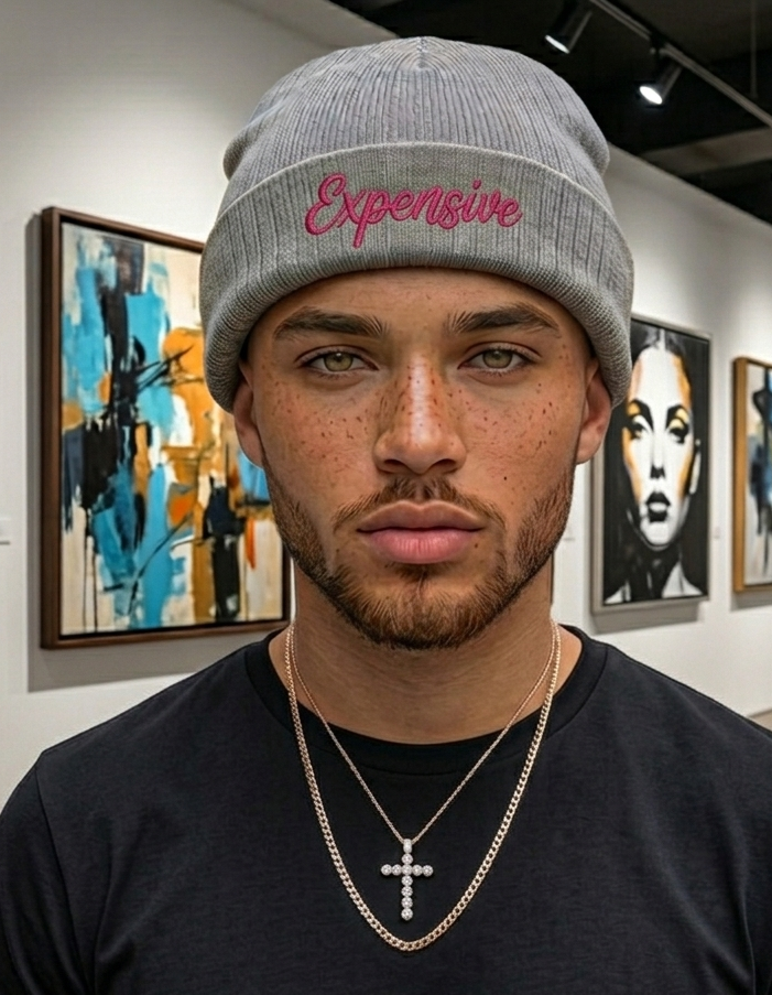 Stylish Ribbed Knit Beanie with 'EXPENSIVE' Embroidery, Cool Fashion Accessory, Gift for Him/Her, Winter Warmth, Trendy Beanie