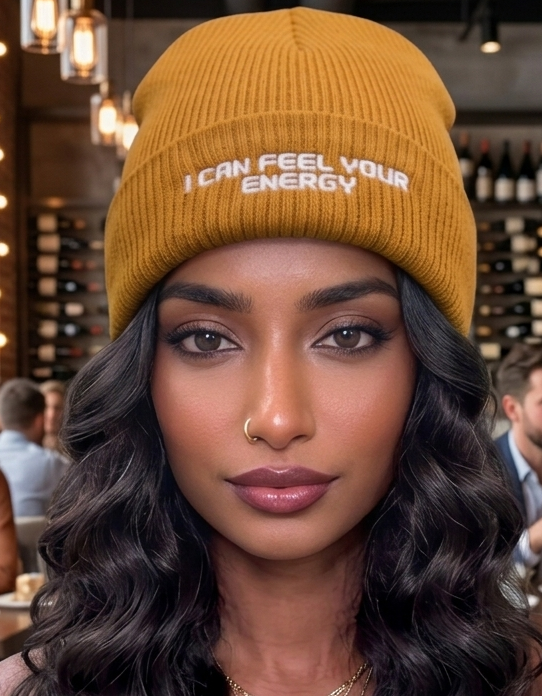 I Can Feel Your Energy Embroidered Beanie – Cozy Winter Hat, Casual Knit, Trendy Fashion Accessory, Gift for Him or Her