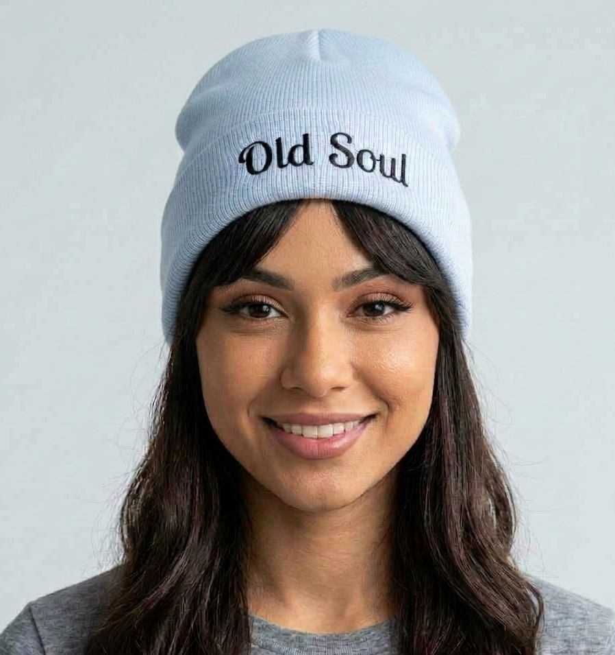 Old Soul Embroidered Ribbed Beanie – Cozy Winter Hat, Trendy Knit Accessory, Gift for Him or Her