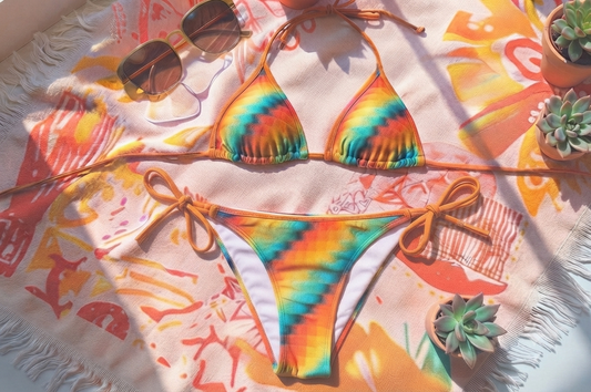 Rainbow Chevron Tie-Side Bikini — Women's Triangle Swimsuit